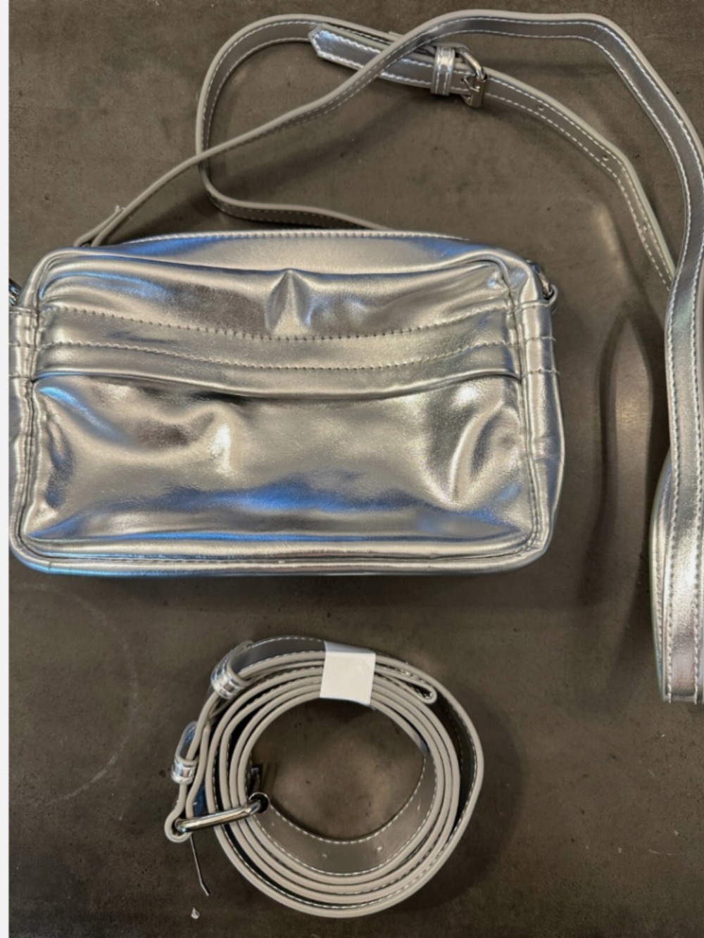 LOVEVOOK Silver Faux Leather WEAR AS a Crossbody Bag / Belt Bag 7.5" x 5.5" x 2"